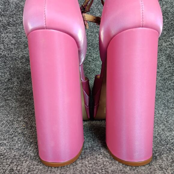 Schutz Elysee Heels Double Platform 8.5 Pink Ankle Strap Pointy Toe Block Dress - Picture 12 of 16